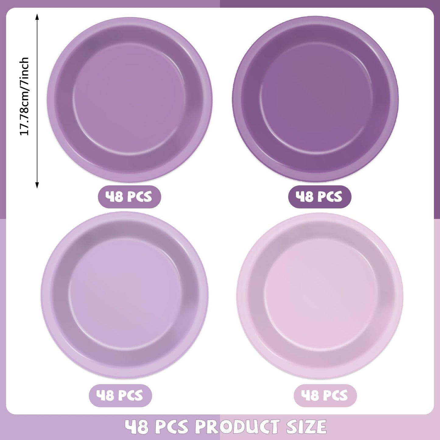 CHUNNIN 48Pcs Purple Birthday Party Paper Plates for Light Purple Cake Party Supplies 7  Purple Theme Lilac Lavender Birthday Pa