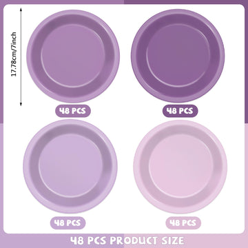 CHUNNIN 48Pcs Purple Birthday Party Paper Plates for Light Purple Cake Party Supplies 7  Purple Theme Lilac Lavender Birthday Pa