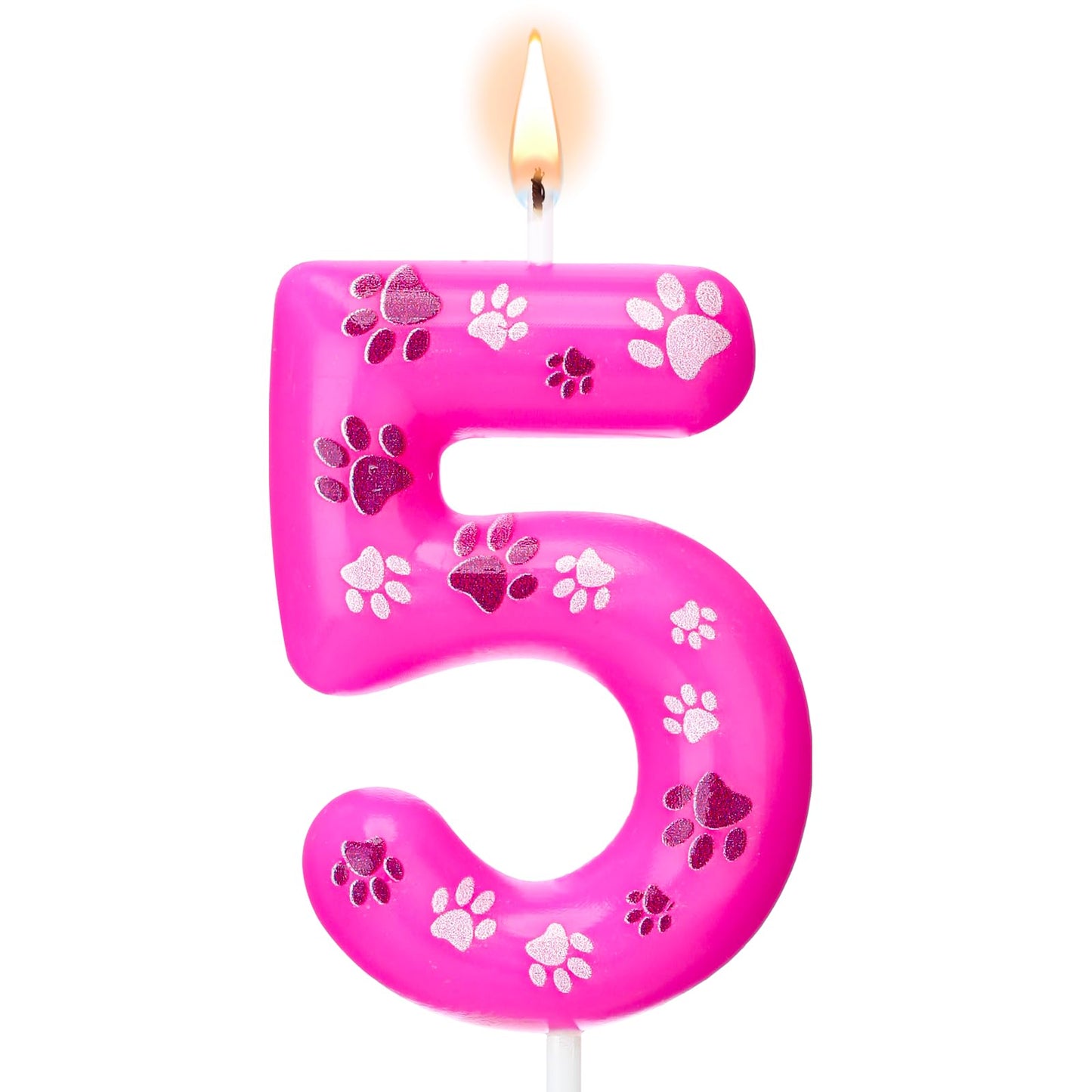 Conelist Number 5 Dog Paw Birthday Candles Dog Patrol Toppers Candles Rose Red, Pink, Purple Numeral Birthday Cake Topper for 5 