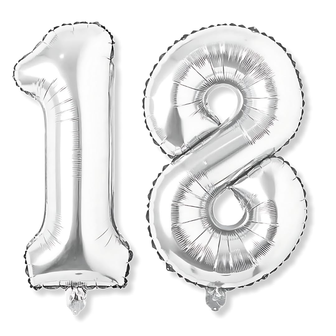 Flyloons 18 Number Silver Foil Balloon 16 Inch Size Birthday Decoration Items Pack Of 2 | 18Th Year Balloons | Eighteen