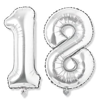 Flyloons 18 Number Silver Foil Balloon 16 Inch Size Birthday Decoration Items Pack Of 2 | 18Th Year Balloons | Eighteen