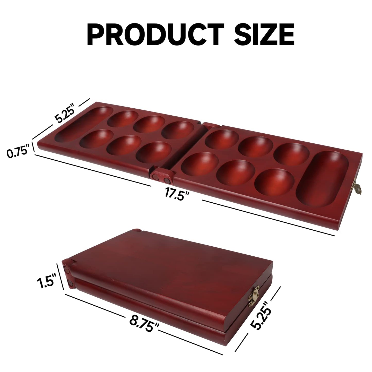 GSE Folding Wooden Mancala Board Game with Multi-Color Glass Stones and Storage Bag  Portable Family Travel Strategy Games Set for Kids & mature-themeds (Mahogany)