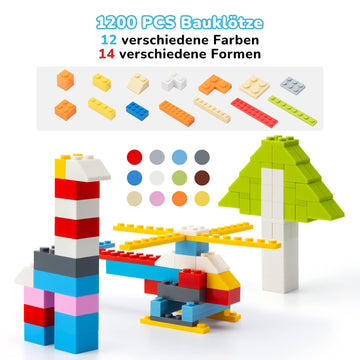Wyswyg 1200 Piece Building Bricks,Bulk Classic Building Blocks Box Compatible With Most Major Brands 12 Colors 14 Bulk Shapes