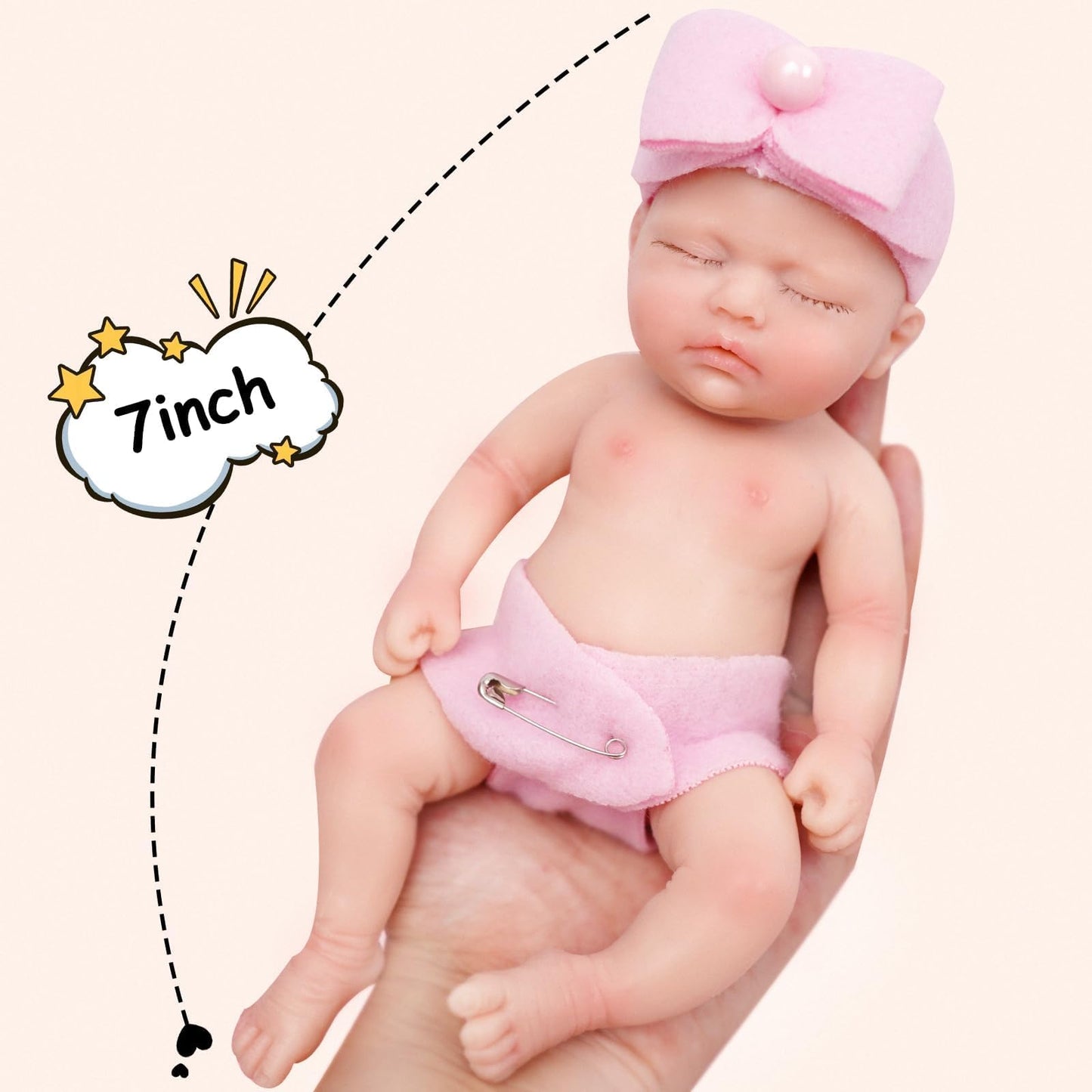 Mire & Mire 7'' Miniature Reborn Baby Dolls Silicone Full Body Baby Soft Skin Mini Realistic Newborn Baby Dolls Real Life Tiny B
