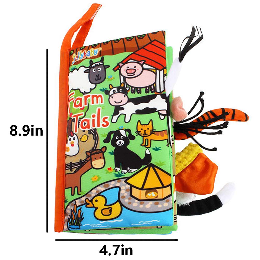 Zocita Baby Soft Animal Tails Activity Cloth Book With Crinkle Fabric, Farm Tails