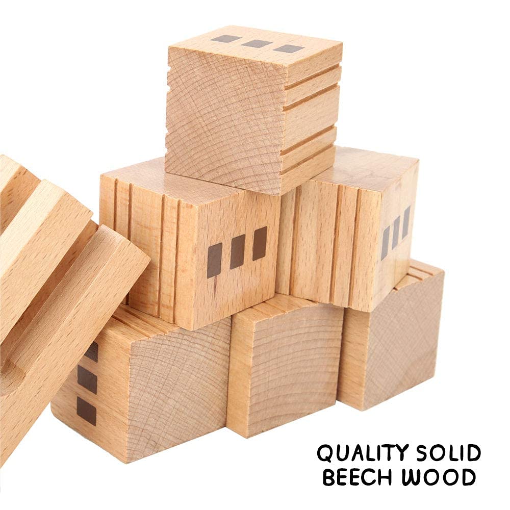 Wooden Castle Building Blocks Set, Big Solid Beech Wood Toddlers Stacking Block Toy, Kids Construction Playset For Boys Girls 69 Pieces Set