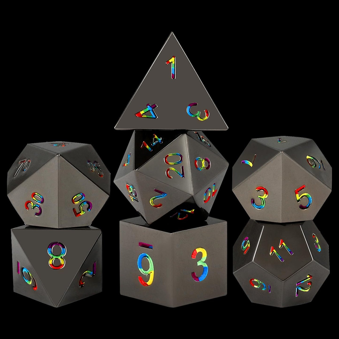 Csitorwwe Rainbow Numbers Dnd Metal Dice,7Pcs Heavy Metal Dice Set,Polyhedral D&D Dice With Gift Case For Dungeons And Dragon Rp
