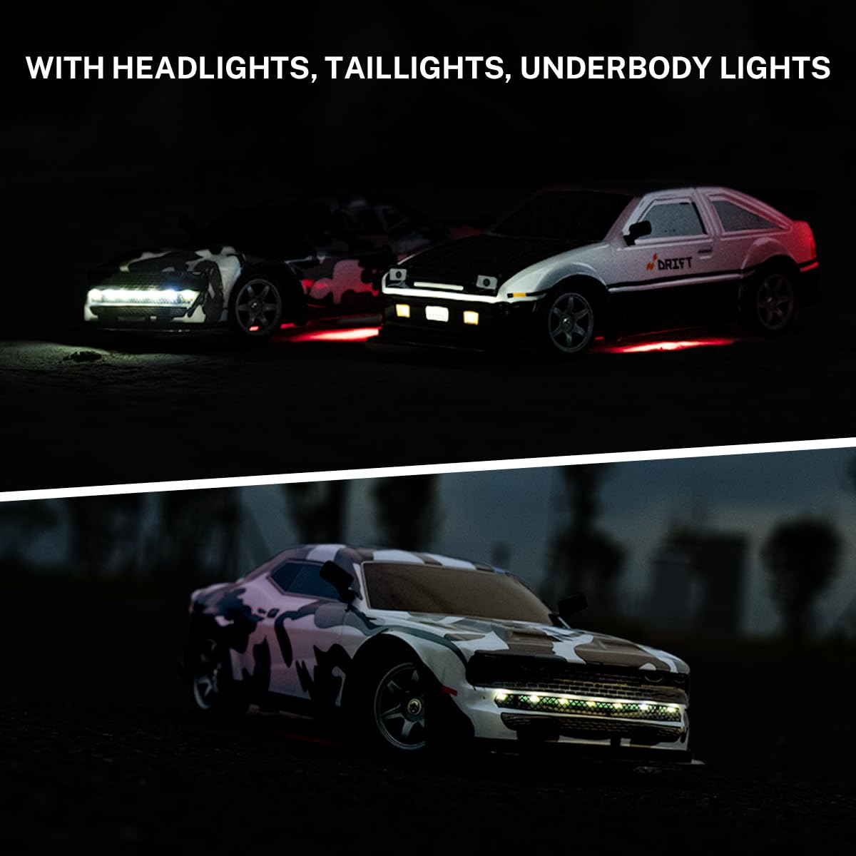 ACAMMZAR 1:16 RC Drift Car, 25KM/H 4WD High Speed Remote Control Cars for Kids, with LED Lights, Two Batteries, Extra Tires, Dri
