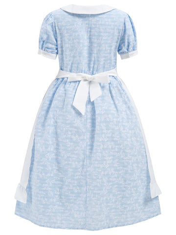 FORTMAC Pioneer Dresses for Girls Colonial Prairie Dress Girls Short Sleeves 1800s Pilgrim Costume with Apron and Bonnet Blue 11