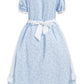 FORTMAC Pioneer Dresses for Girls Colonial Prairie Dress Girls Short Sleeves 1800s Pilgrim Costume with Apron and Bonnet Blue 9-