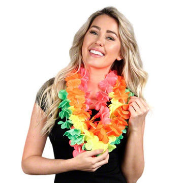 Blinkee Hawaiian Flower Lei Necklace Assorted Neon Colors For Lua Party Pack Of 12