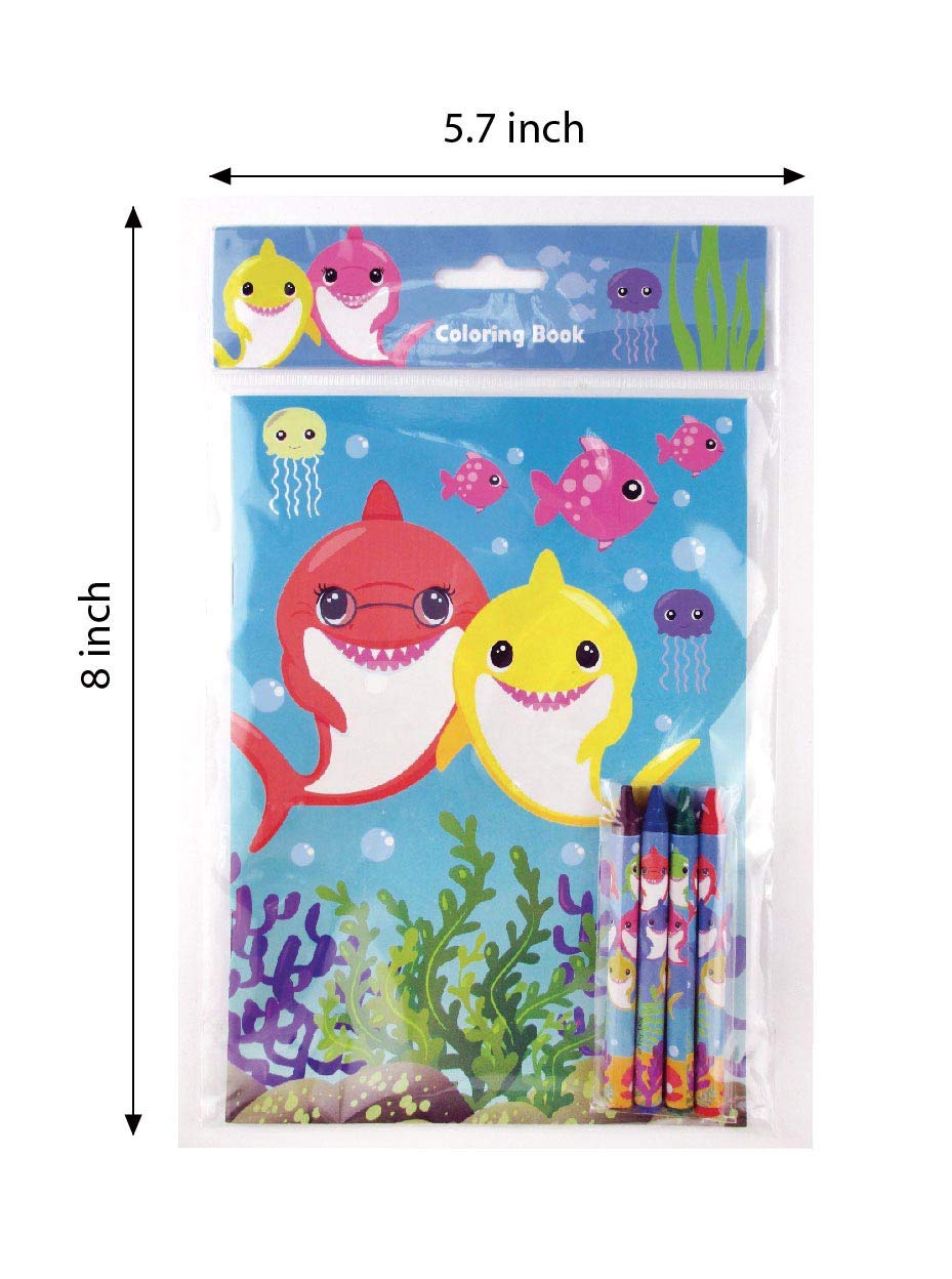 TINYMILLS Shark Family Coloring Book Set with 12 Coloring Books and 48 Crayons Shark Family Birthday Party Supplies Favor Bag Fi