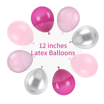 Pink And Silver Balloons, 12 Inch Hot Pink Pastel Pink Latex Balloon Metallic Chrome Silver Helium Balloons For Girls Women Brid
