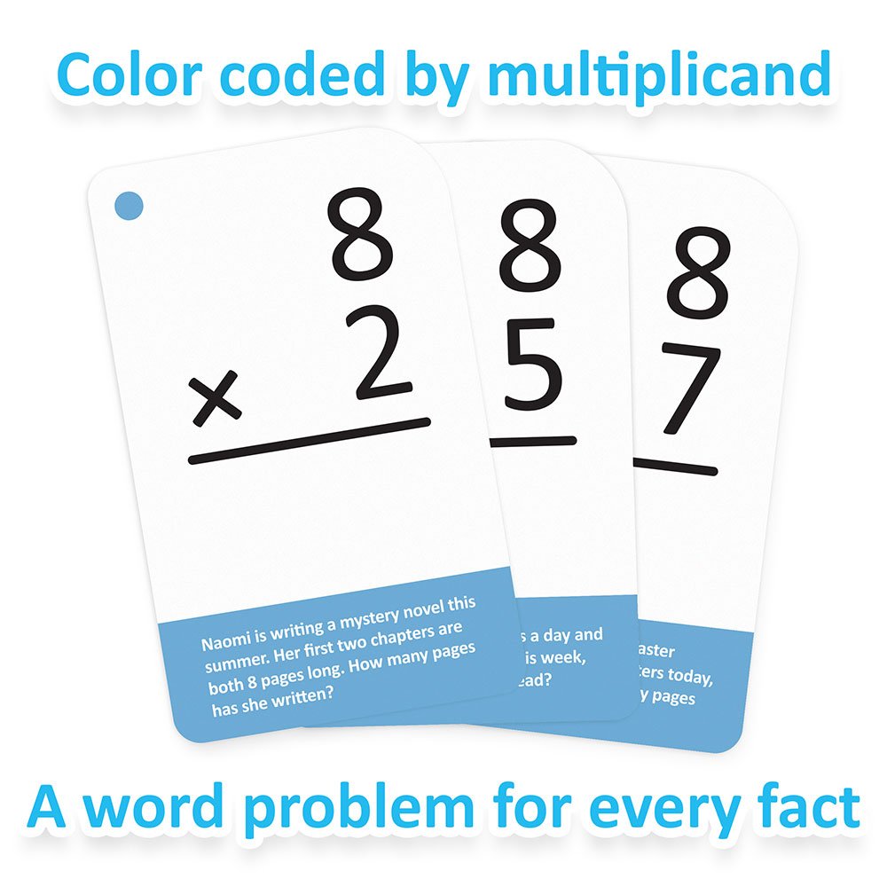 Multiplication Math Flash Cards With Word Problems - Includes 175 Self-Checking Cards, All Facts 0-12 For Early Grade Teaching B