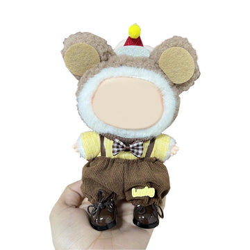 QIUTIMIY 17cm Doll Clothes 3-Piece-Set Clothing enhanced Outfit with Accessories-Birthday Headband+Top+Overall(NO Doll Included)