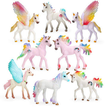 Uandme 8Pcs Unicorn Toy Figurine Set Unicorn Cake Toppers For Party, Birthday, Imaginative Toy Gift For Kids