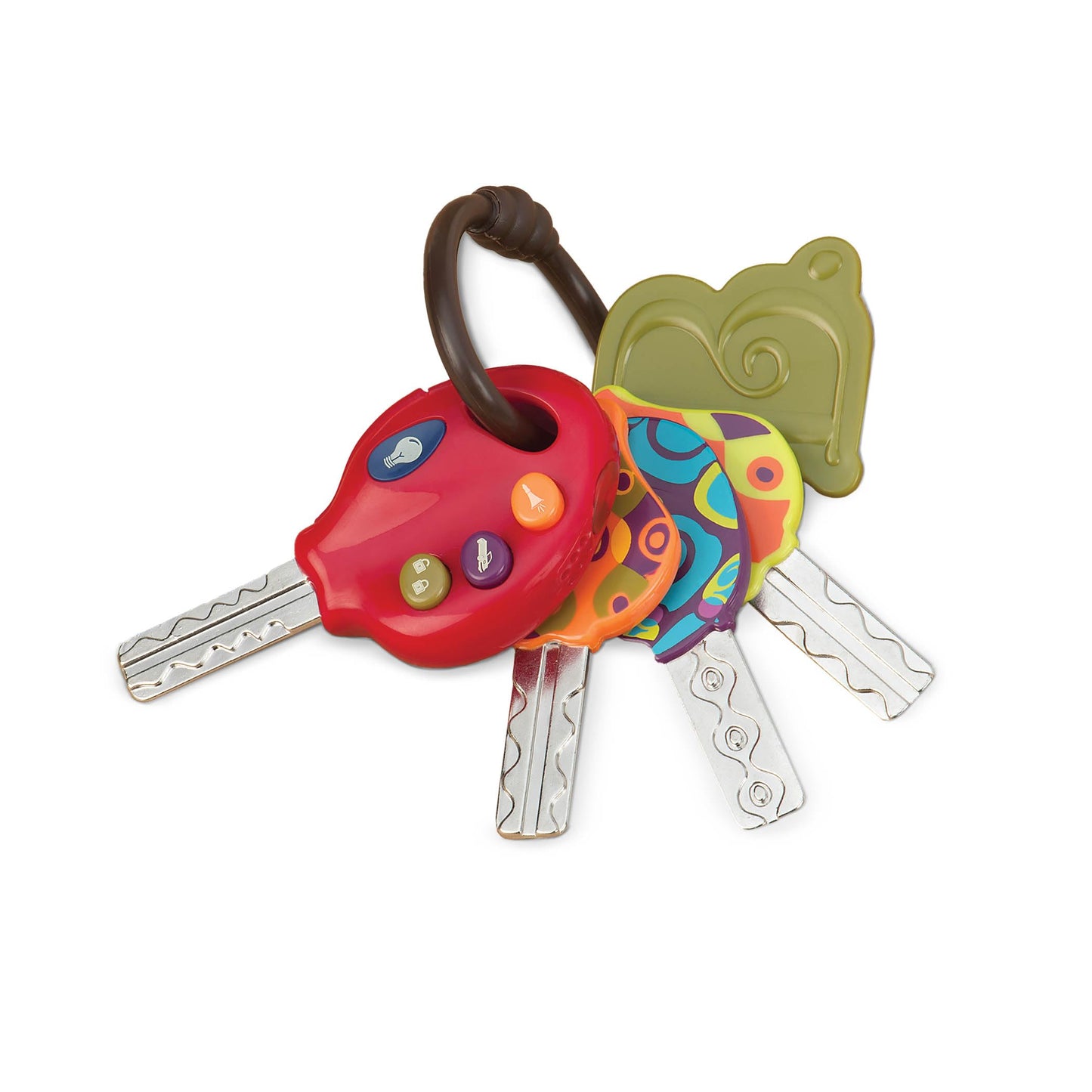 B Toys- Luckeys- Pretend Play Keys- 4 Textured Toy Keys For Babies & Toddlers - Flashlight & Car Sounds- 10 Months +