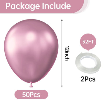 Kalor 12 Inch Metallic Pink Balloons, 50 Pcs Latex Helium Metallic Balloons For Kid'S Birthday Party, Baby Shower, Wedding, Graduate Party Decorations