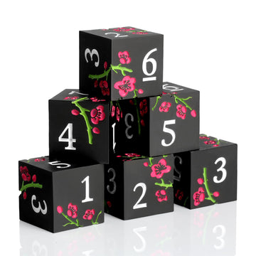 DNDND D6 Flower Metal Dicet, 6 PCS Six Sided Zinc Dice with Black Velvet Bag for DND Pathfinder Shadowrun or GURPs (Pink Flowers