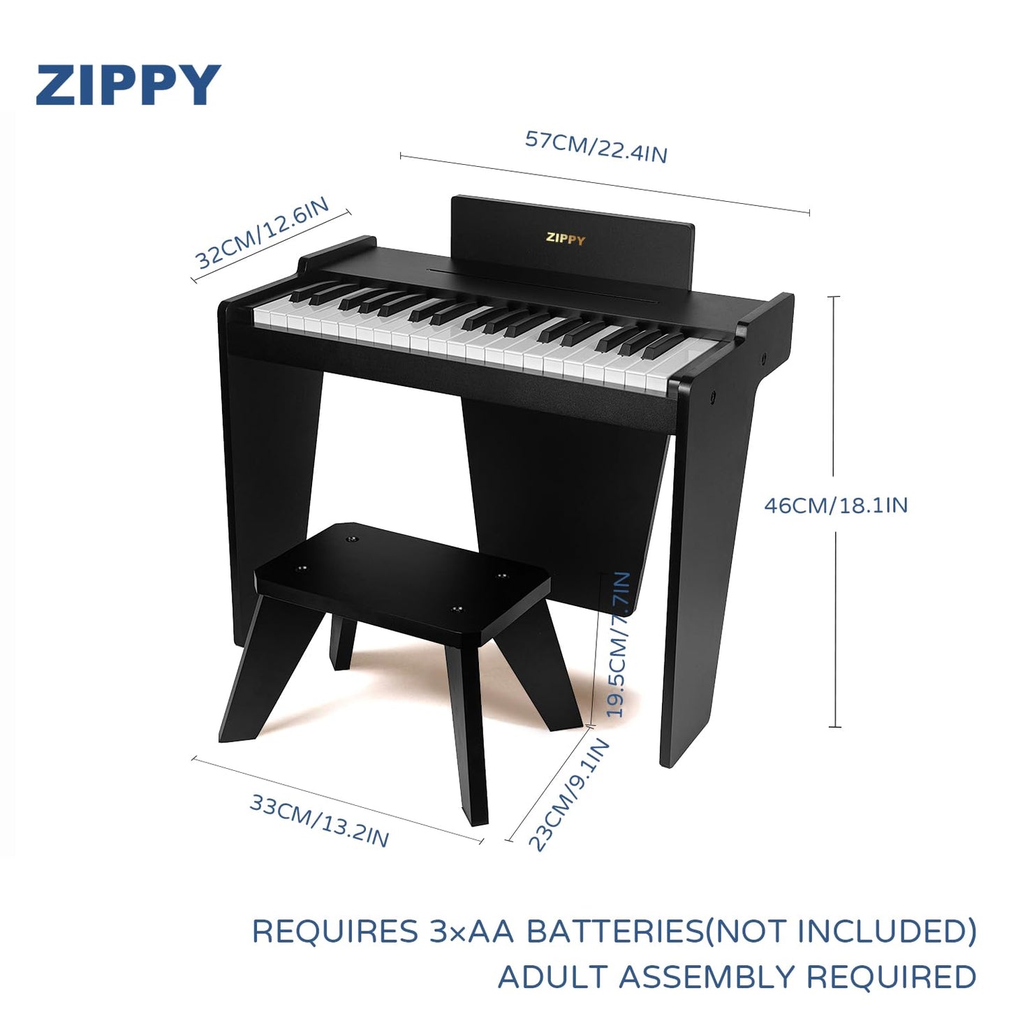 Zippy Kids Piano Keyboard, 37 Keys Digital Piano For Kids, Music Educational Instrument Toy, Wood Piano For 3+ Girls And Boys, B