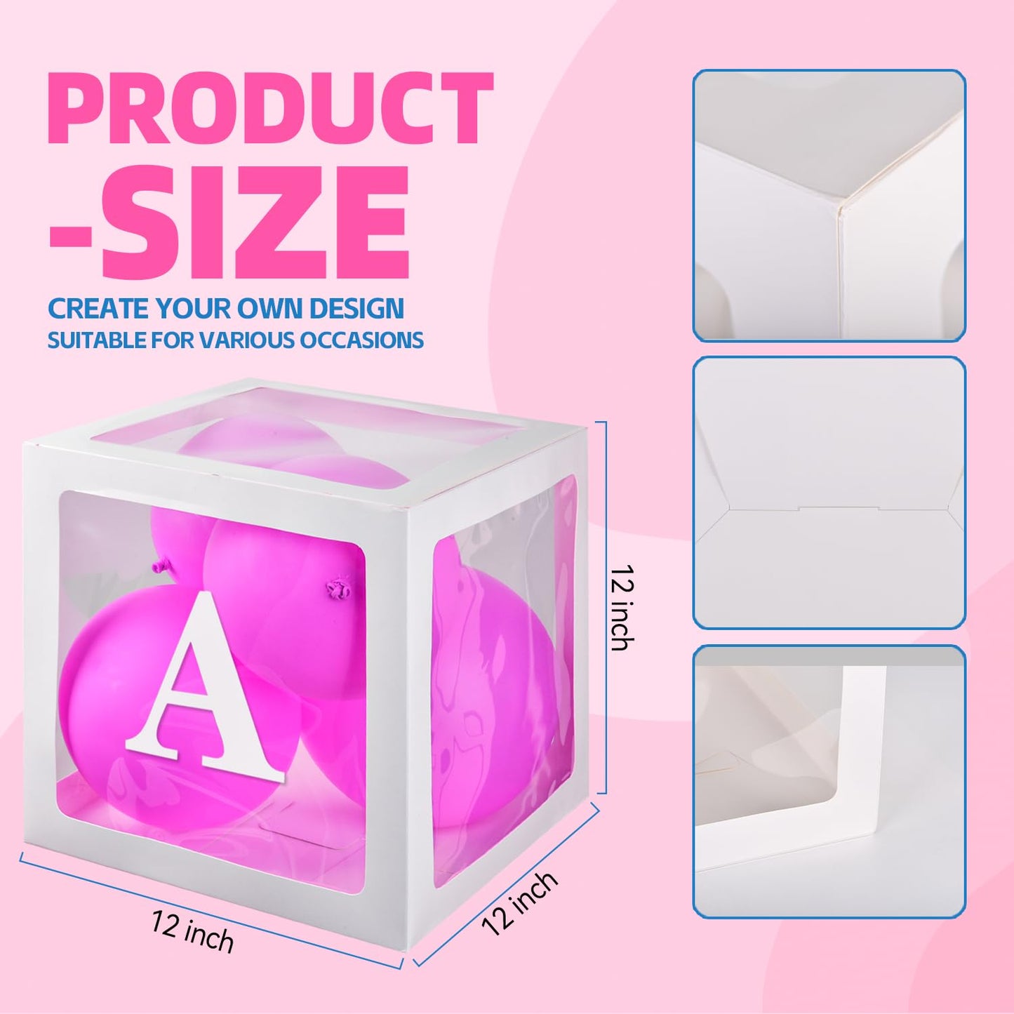 Pabues Baby Boxes For Baby Shower White Clear Balloon Box Blocks Gender Reveal Decorations And Birthday Party (7 Pcs Balloon Box