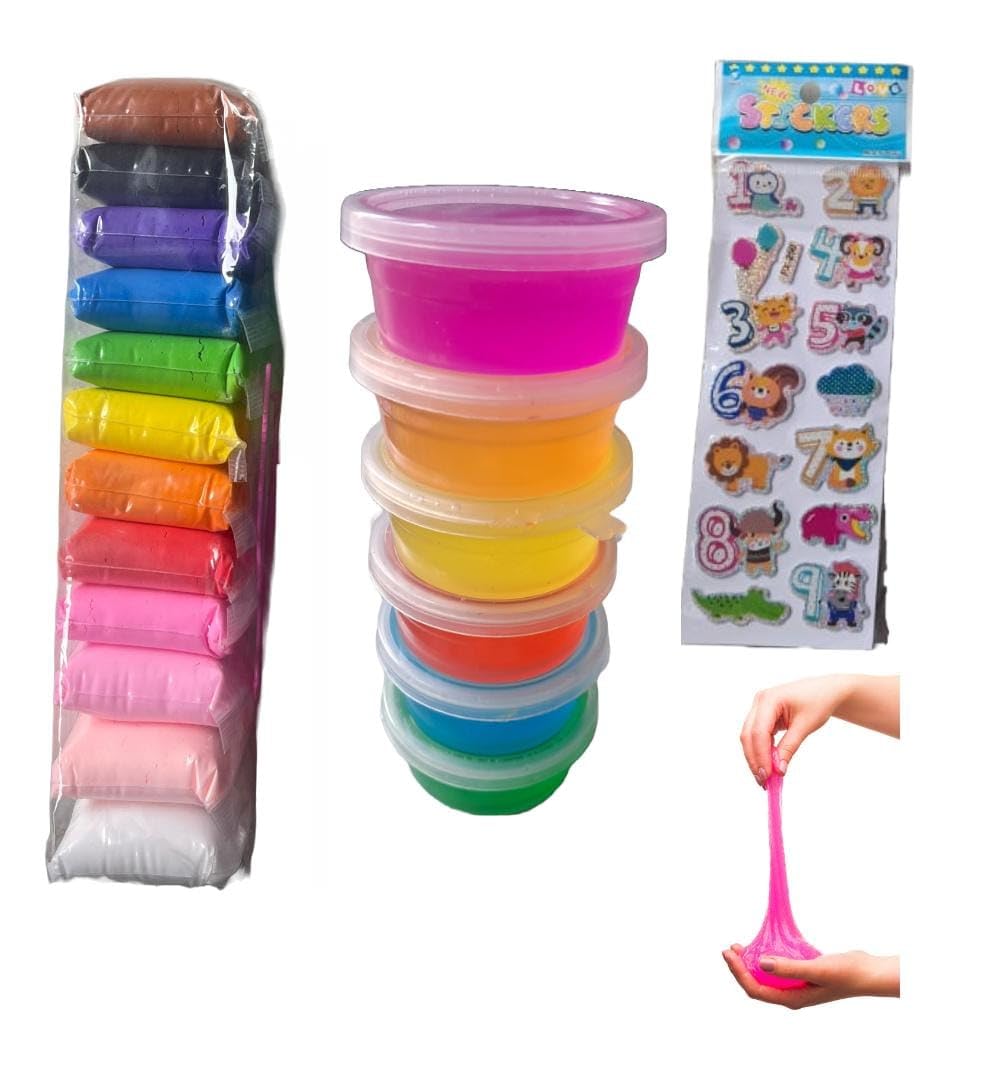 Fete Propz Kids Favorite MultiTexture Clay And Slime Duo Set For Kids | Diy Slime With Clay Playset Stretch, Mold And Create(6 