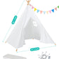 Teepee Tent For Kids Slumber Party 6 Pack - Inflatable Airbed & Star Lights & Colored Flag - Indoor Outdoor Toddler Play Tent Fo