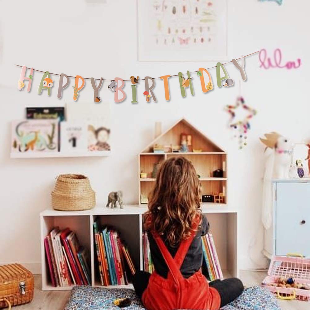 Sunbeauty Woodland Party Decorations Woodland Happy Birthday Banner Forest Animal Garland For Kids Boys Girls Baby Shower Woodla