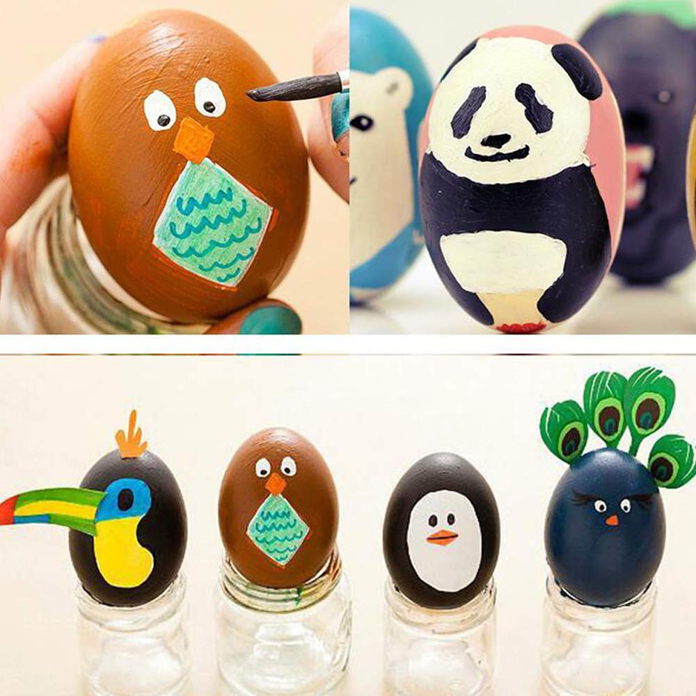 HOKPA Wood Eggs with Wooden Egg Cup Holders, Unpainted Craft Eggs, 6 Cups and Smooth Eggs in a Pack, Display DIY Easter Hallowee