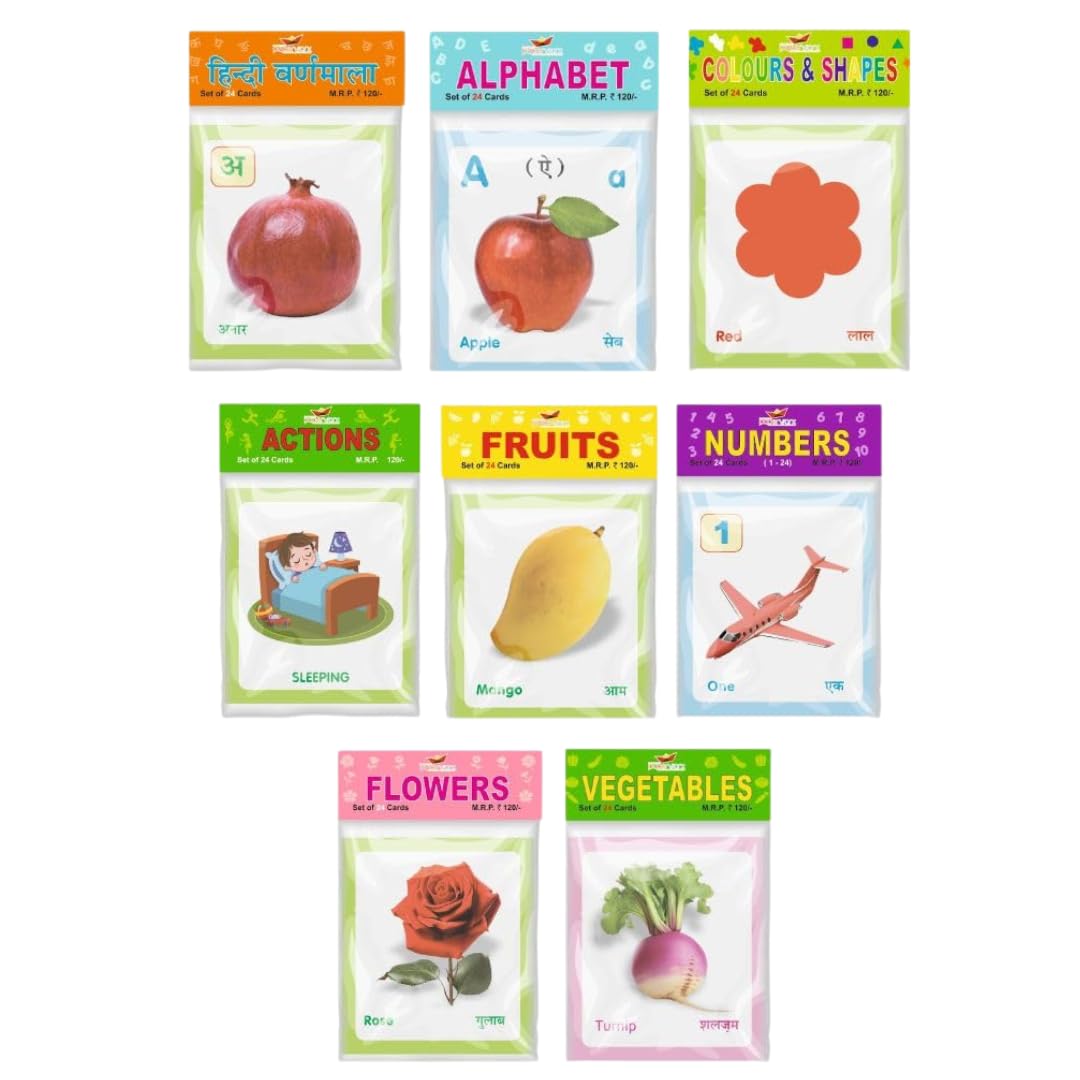 Early Learning Flash Cards Set: Abc, Numbers, Fruits, Flowers, Hindi & More (200) Cards