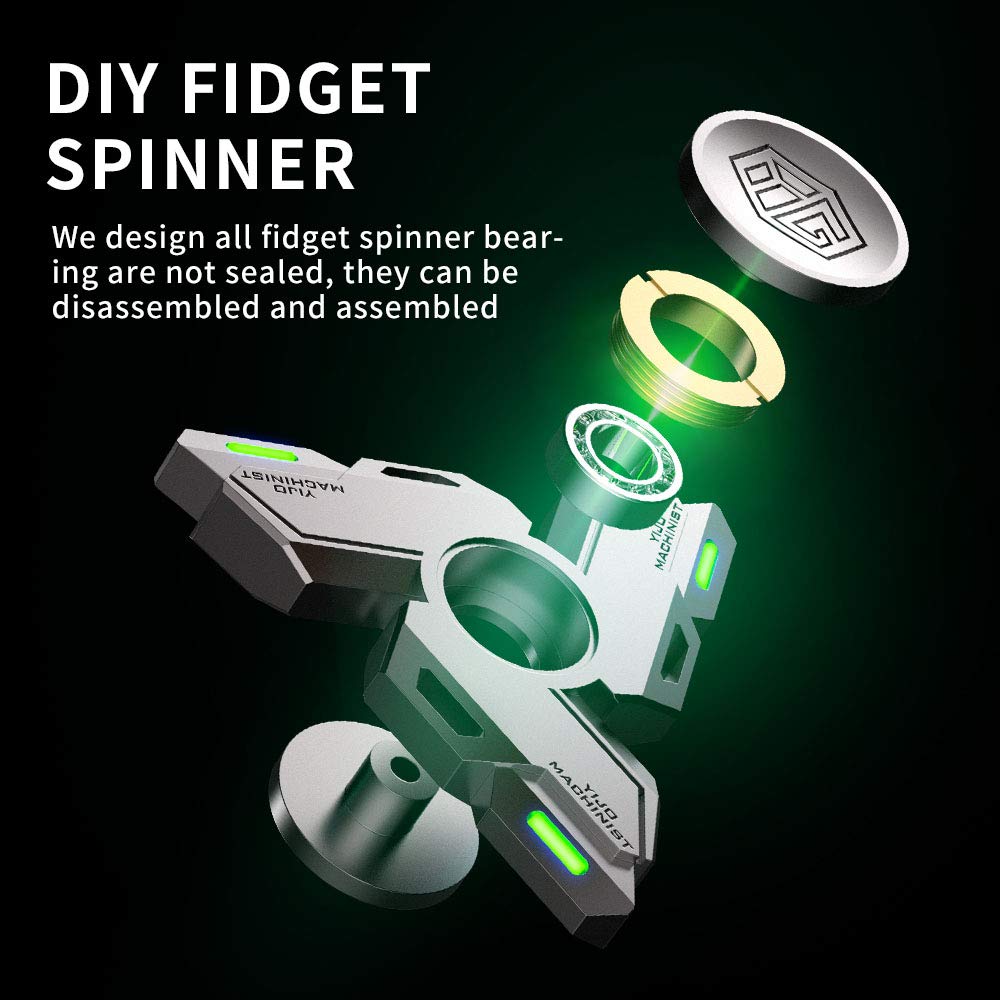 INNÔPLUS Grey Fidget Spinner Toy for Stress Relief, ADHD & Anxiety, Metal Hand Spinner with Luminous Light, 6.35mm x 12.7mm x 4.762