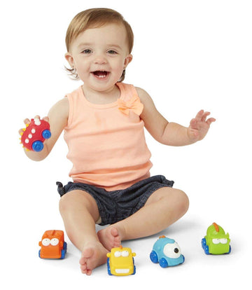 Kidoozie Mini Monster Trucks - Teaches Beneficial Roleplay and Employs Tactile Engagement - Includes Yellow, Orange, Blue, Green