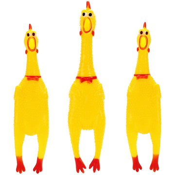 Poplay 3Pcs Screaming Chickens, Squeaky Rubber Chickens Novelty Dog Toys (1Pc 13.5 Inch, 2Pcs 11.5 Inch)