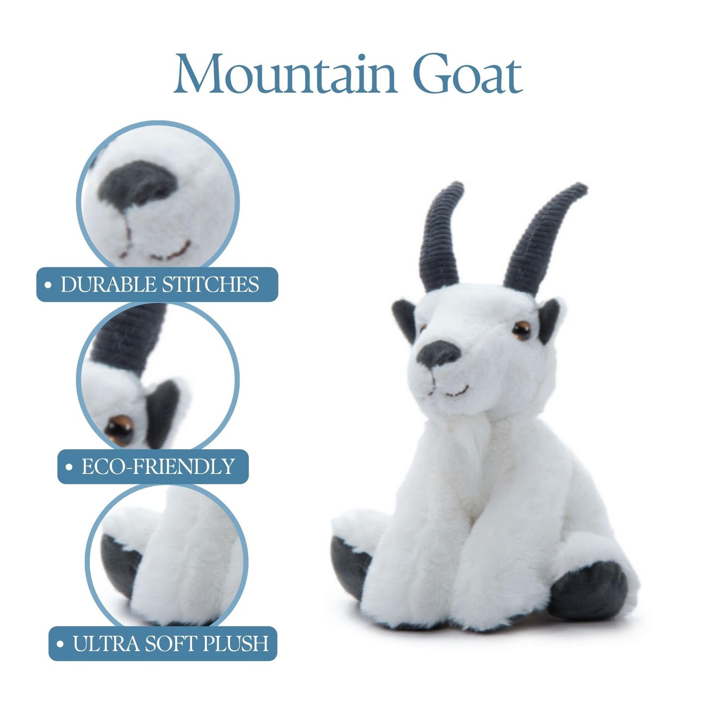 The Petting Zoo Mountain Goat Stuffed Animal Plushie, Gifts For Kids, Wild Onez Wildlife Animals, Goat Plush Toy 9 Inches