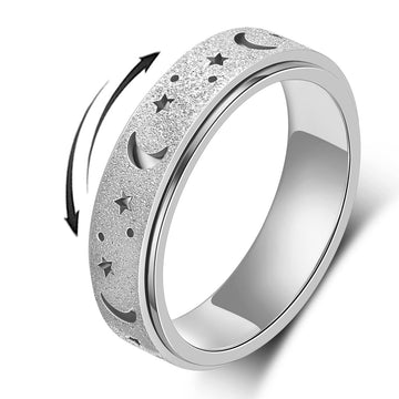 Amorartsky Spinner Ring For Anxiety Relief Fidget: Anxiety Ring For Women Men, Titanium Stainless Steel Spinner Ring, 5 Colors, 6Mm, Size 9, Fidget Ring, Moon Star, Hollow Outer-Silver