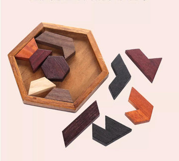 Wooden Hexagon Puzzle For Kid Shape Pattern Block Brain Teaser Puzzles Wood Block Puzzle Geometric Tangram Puzzle Blocks Game St