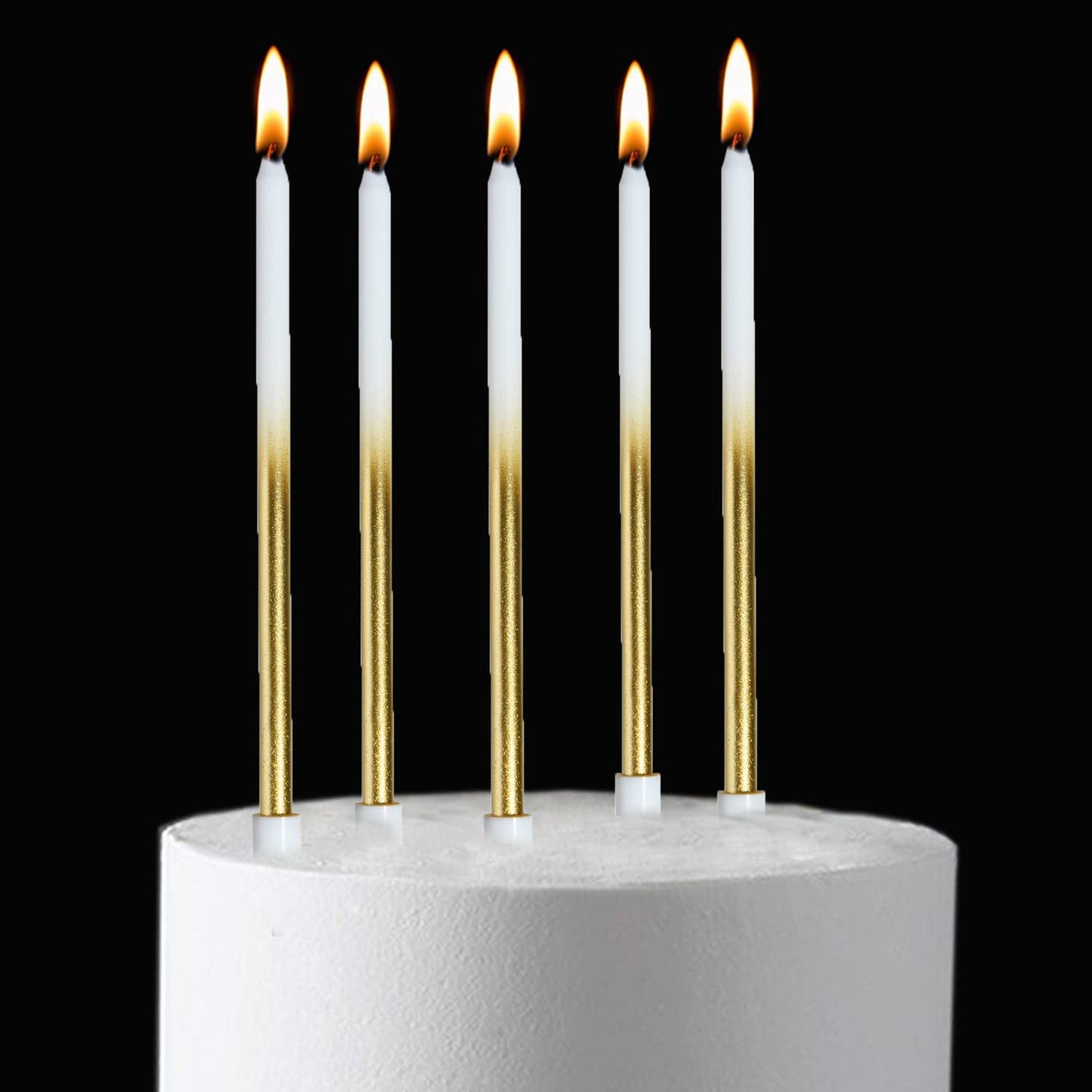 24 PCS White Gold Birthday Candles, Tall Glitter Cuppcake candles Long Thin Cake candles in Holders for Birthday Wedding Party D