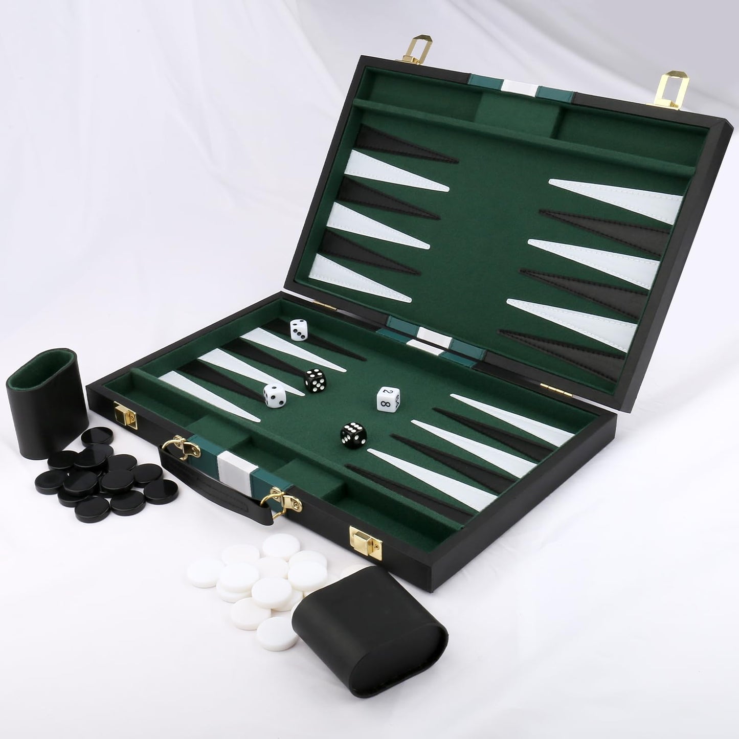 Backgn Set - Classic Board Game with enhanced Leather Case - Portable Travel Strategy Backgn Game Set for mature-themeds  Kids (11inch  Black)