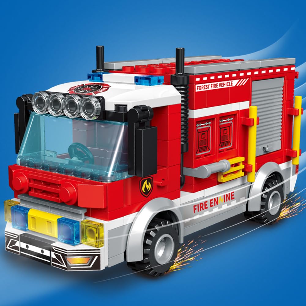 MindBox City Fire Rescue Building Set - 737pcs Fire Station, Truck & Helicopter Toy for Boys 6+, Red Color