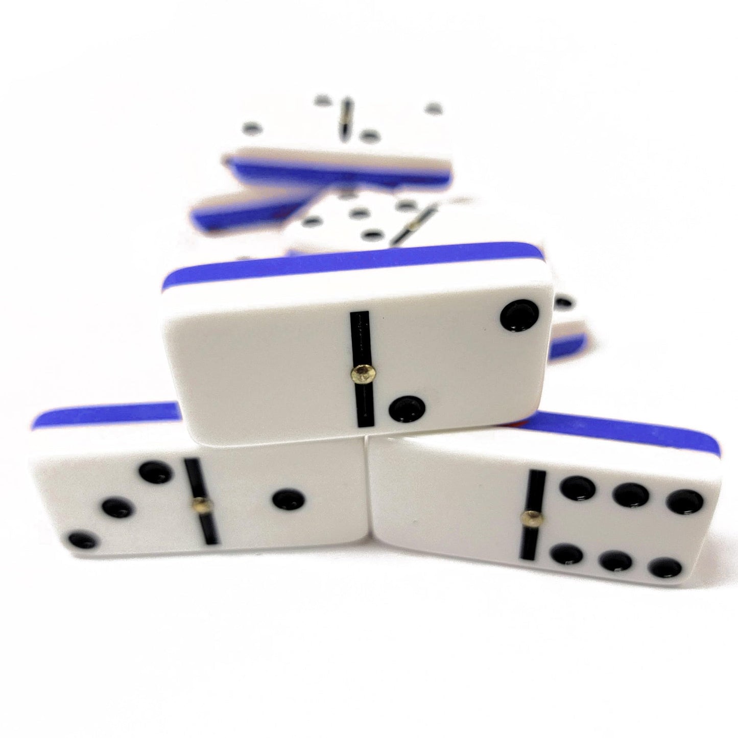 Marion & Co. Domino Double Six 6 Two Tone Blue And White Tiles Jumbo Tournament Professional Size With Spinners In Black Elegant