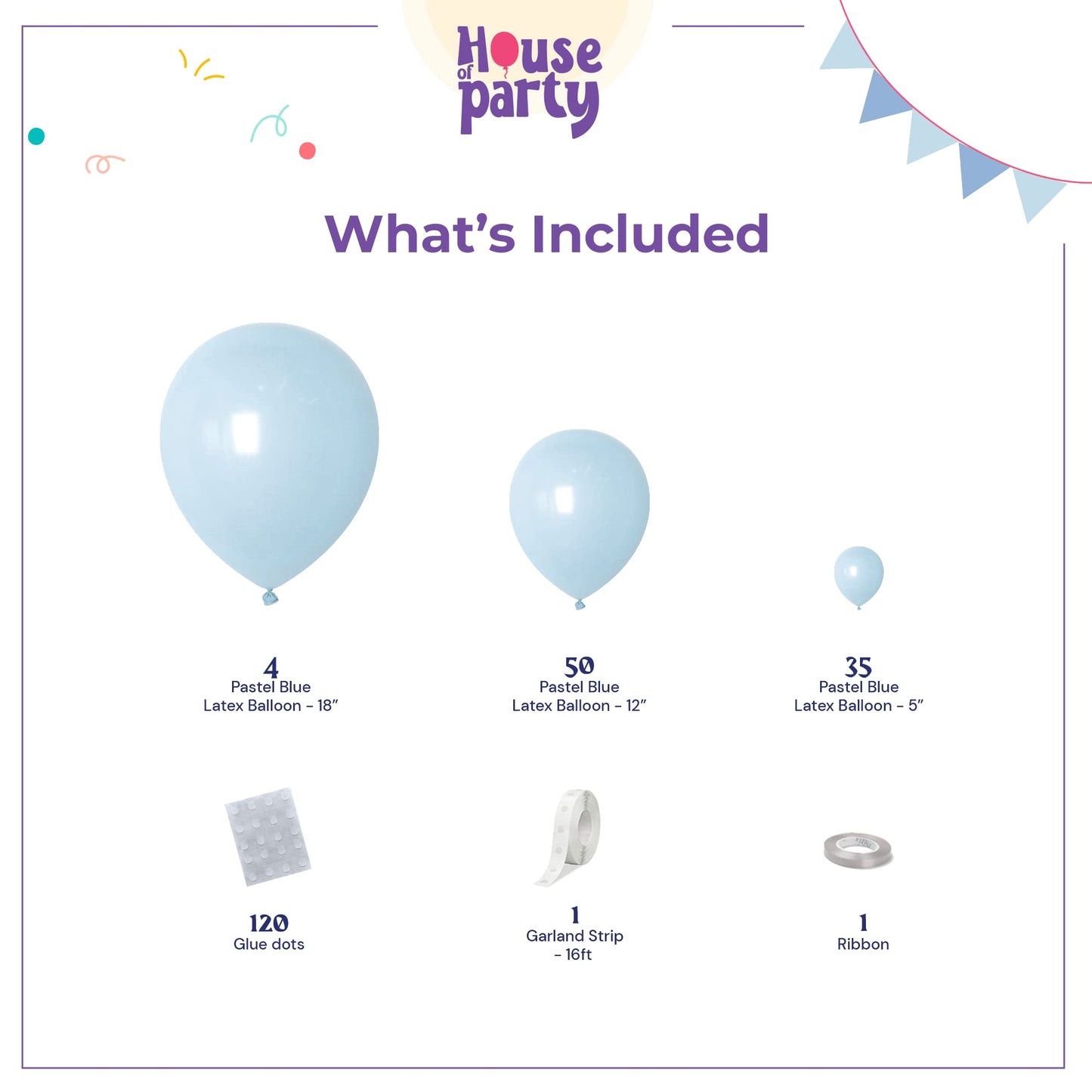 House Of Party Pastel Blue Balloons - Light Blue Balloons 5/12/18 Inch, Baby Blue Balloons Garland For Graduation, Baby Shower &