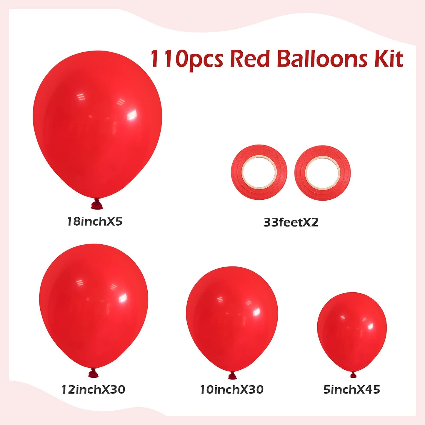 Fotiomrg 110Pcs Red Balloon Garland Arch Kit, 18 12 10 5 Inch Red Latex Balloons Different Sizes Pack For Birthday Graduation Ba