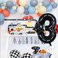 Toniful 40 Inch Race Car 3Rd Birthday Balloons Racetrack Number 3 Black Balloons Wheel Tire Balloons Black White Checkered Ballo