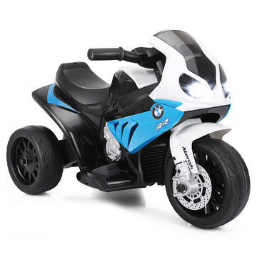 OLAKIDS Kids Ride on Motorcycle, 6V Licensed BMW Electric Motor with Music, Foot Pedal, Headlight, Leather Seat Cushion, 3 Wheel