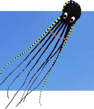 APZ Sky Visitor 3D 26ft Ultra Large & Fun Octopus Foil Kite with Handle & Line, Giant Kite for Adults and Kids, Boys Girls, Beac