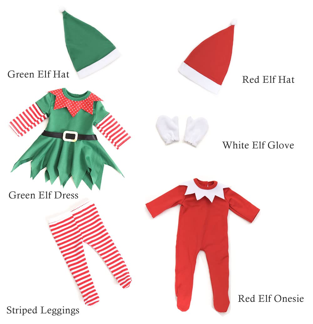 Sweet Dolly 18 Inch Christmas Doll Clothes, 18 Inch Christmas Elf Clothing Costume Santa'S Little Helper Outfits For 18 Inch Doll (Dolls Not Included)