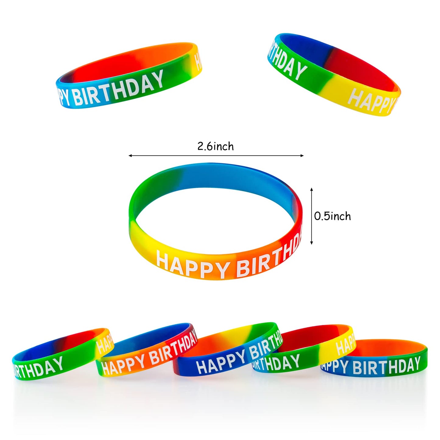 Dminya Happy Birthday Rubber Bracelets Colored Silicone Stretch Wristbands for Birthday Party Supplies Favors 30 Pack rubber bra