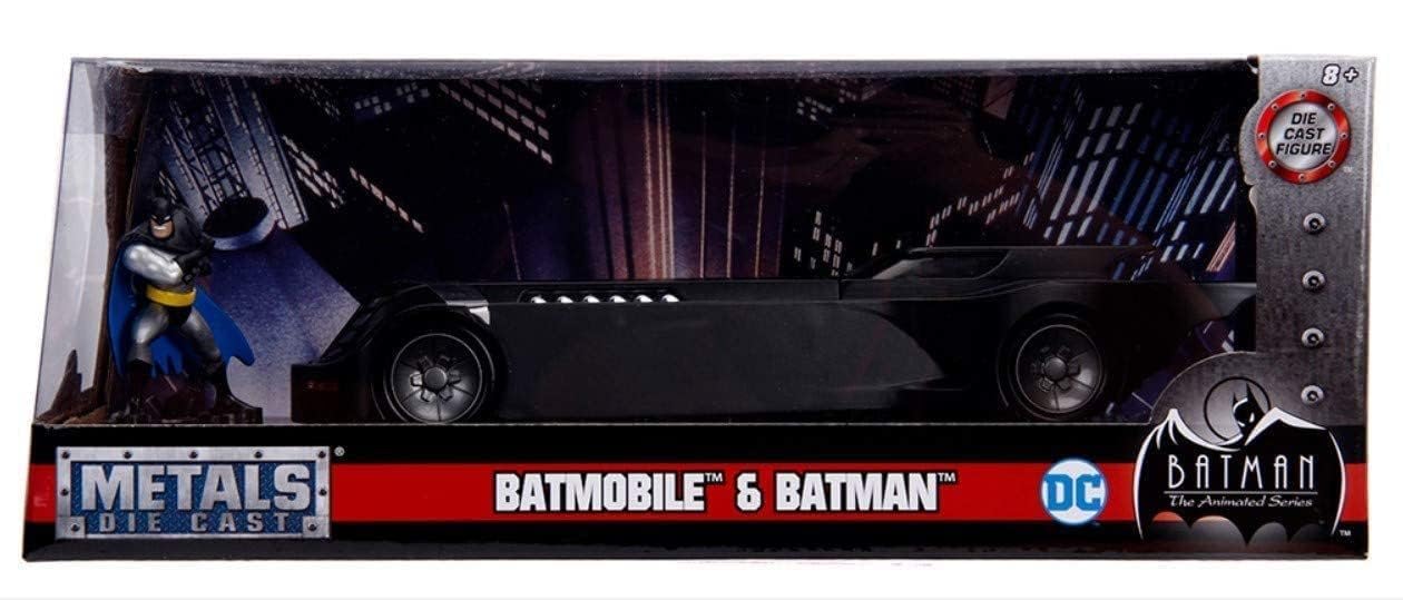 DC Comics 1:24 Batman Animated Series Batmobile Die-cast Car with 2.75'' Batman Figure, Toys for Kids and Adults,Black