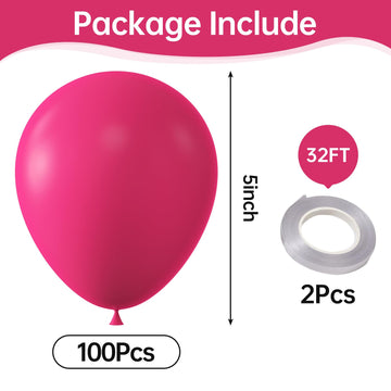 Kalor Hot Pink Balloons,100 Pcs 5 Inch Mini Matte Latex Balloons For Balloon Garland Arch, Birthday Decoration, Wedding Party, Baby Shower Decorations