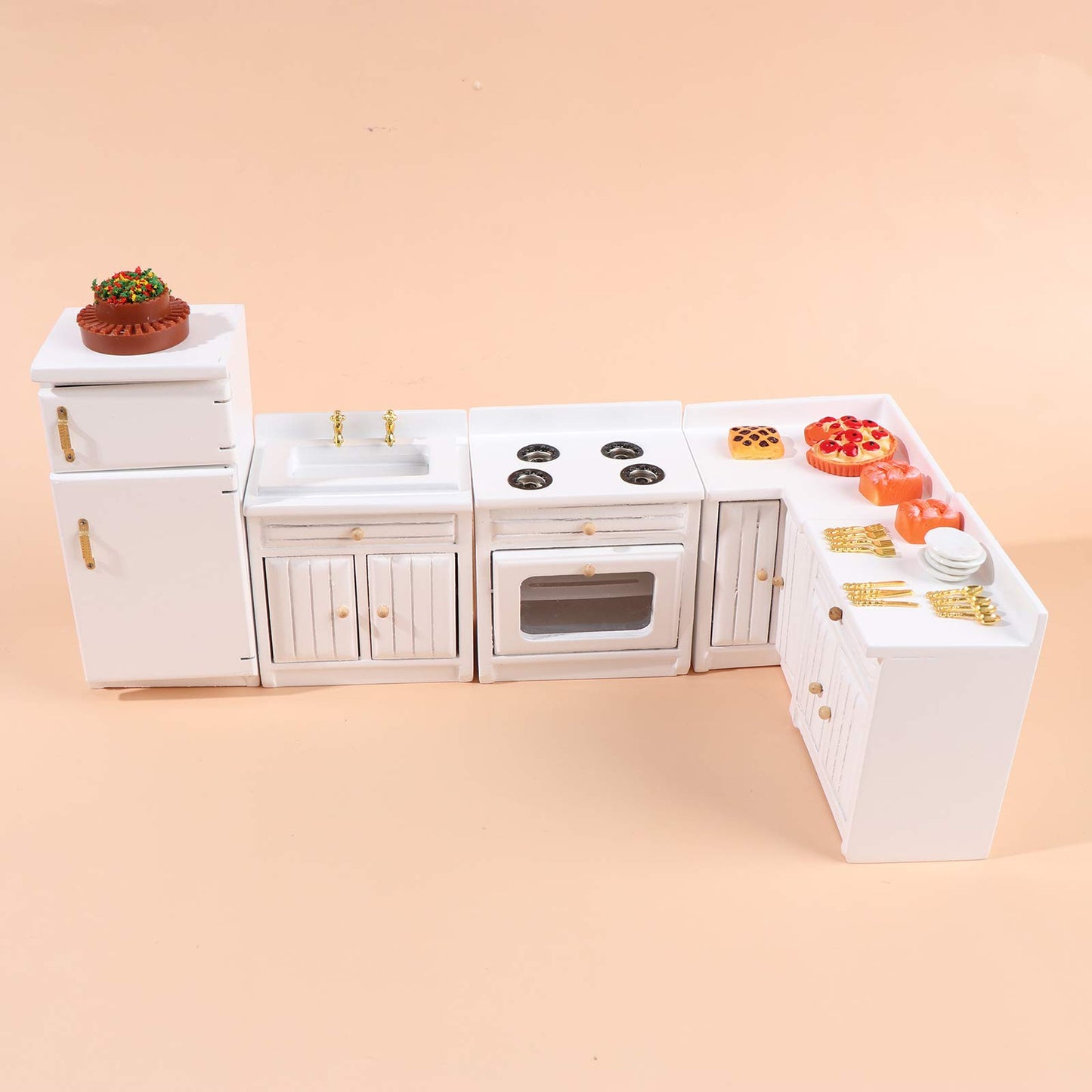 Haomian Dollhouse Kitchen Furniture Kit 1:12 Dollhouse Miniature Furniture Wooden Kitchen Cabinet Fridge Set Kitchen Dining Room Furniture For 1:12 Dollhouse Miniatures Scenes Accessories (C)